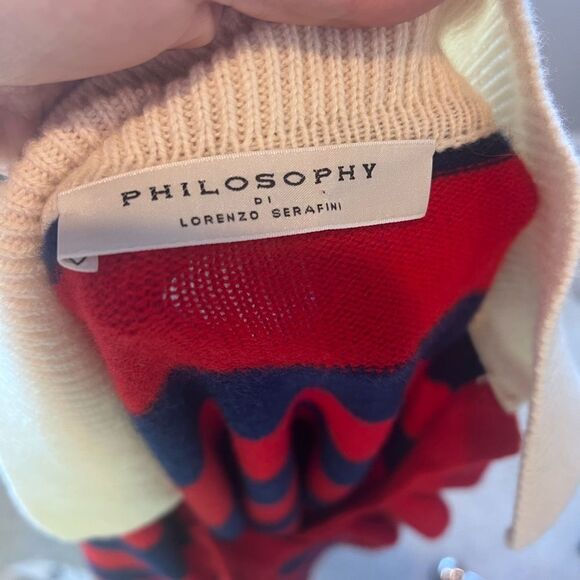 Philosophy di Lorenzo Serafina Navy/Red Stripe Ruffle Sweater size 6 $530 - Picture 8 of 9